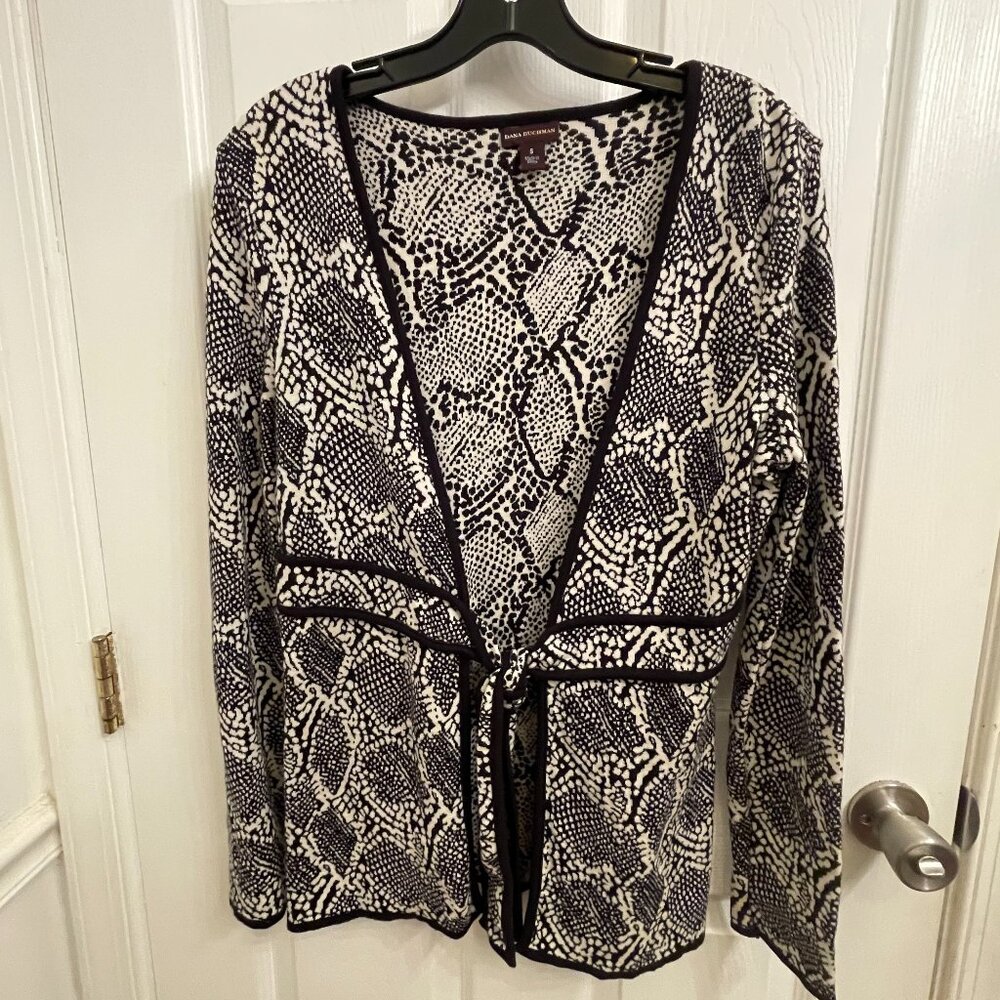 Dana Buchman Black and White‎ Snake Scale Print Tie-Front Cardigan size S